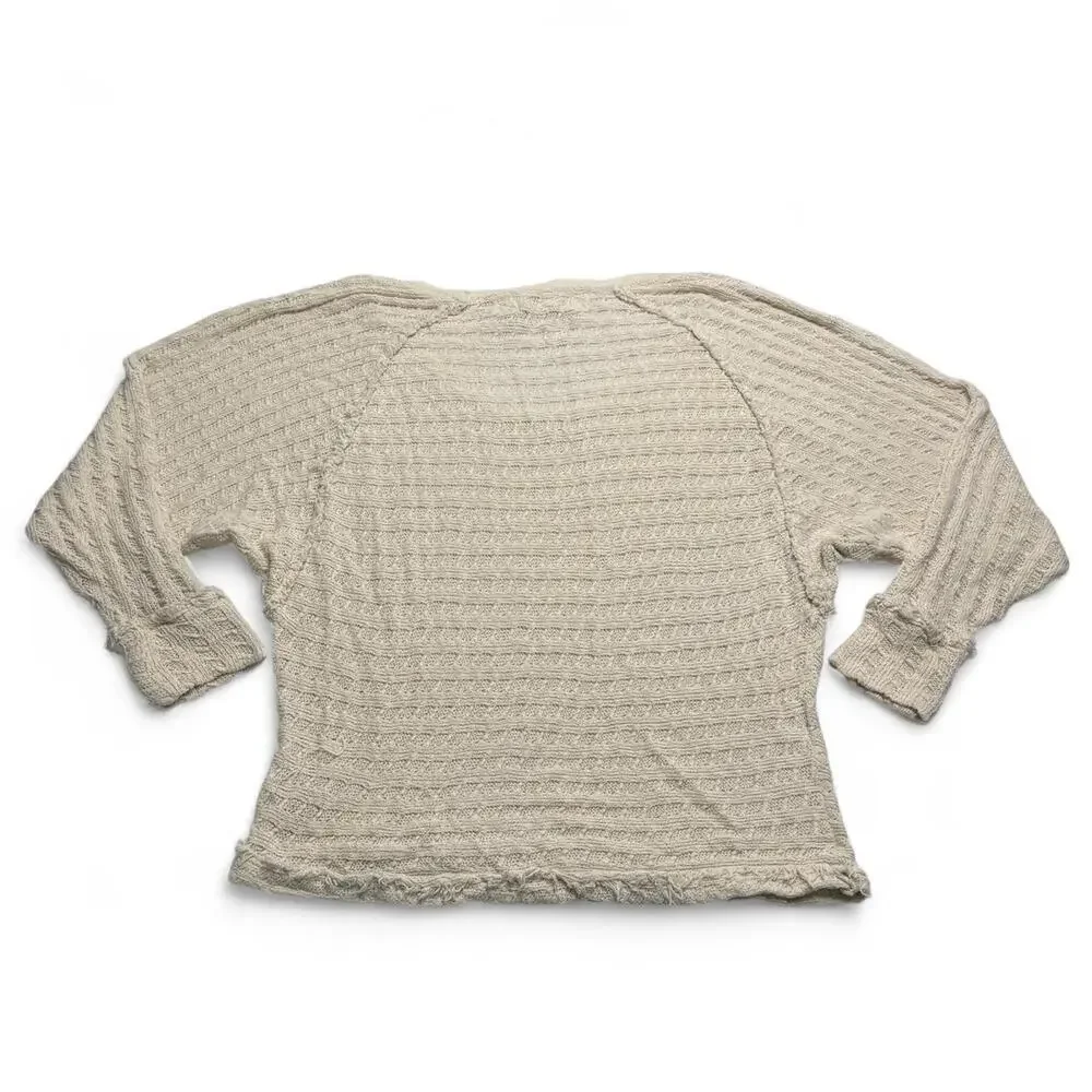 Free People cream long sleeve top with textured diamond pattern size large